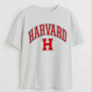H&M Harvard University Print  Cotton Tee in Marle Gray